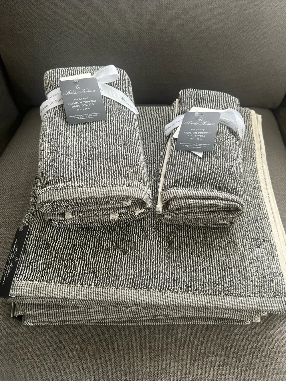 Brooks Brothers Turkish Bath Towel Set 6 pc black stripe new rare